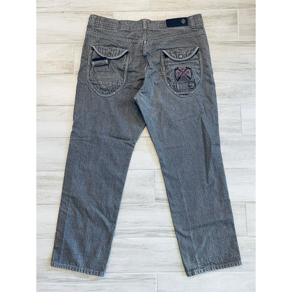 Vintage Eight 732 Jeans Baggy Streetwear Mens 46x35 Embroidered Y2k Gray